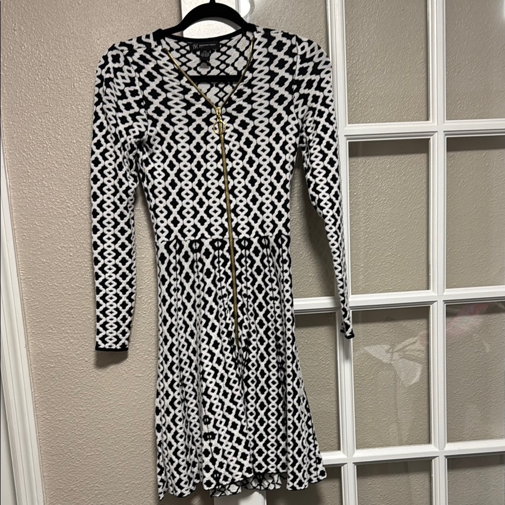 INC International Concepts Black and White Fit and Flare Dress